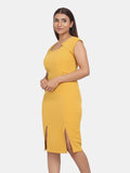 Stretch Formal Evening Dress - Mustard Yellow