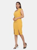 Stretch Formal Evening Dress - Mustard Yellow