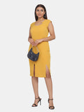 Stretch Formal Evening Dress - Mustard Yellow