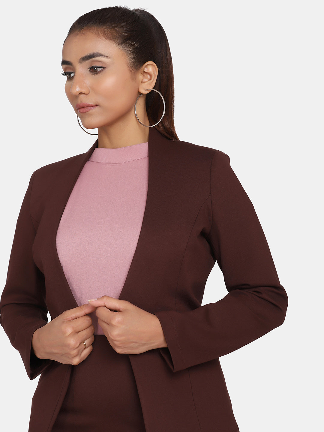 Poly Cotton Skirt Suit - Chocolate Brown