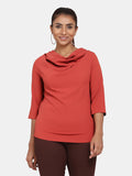 Statement Cowl Neck Stretch Top for Women - Rust