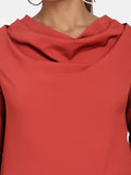 Statement Cowl Neck Stretch Top for Women - Rust