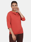 Statement Cowl Neck Stretch Top for Women - Rust