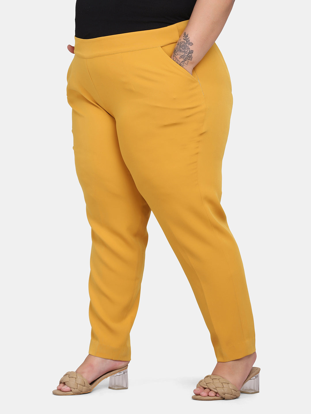 Buy EVLIN Women Mustard Yellow Slim Fit Solid Cigarette Trousers  SizeMedium Pack of 2 at Amazonin