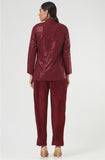 Ladies Maroon High Waist crinkled trouser