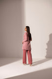 Pink Suede Open Front Jacket And Pant Set For Women- Kritika Madan Label