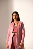 Pink Suede Open Front Jacket And Pant Set For Women- Kritika Madan Label