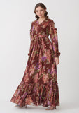 Brown Floral Printed Women's Maxi Dress