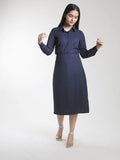 Anti-wrinkle Poly Moss A line Skirt Suit - Navy Blue