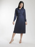 Anti-wrinkle Poly Moss A line Skirt Suit - Navy Blue