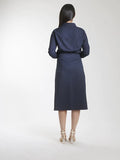 Anti-wrinkle Poly Moss A line Skirt Suit - Navy Blue