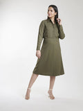 Poly Moss A Line Women's Skirt Suit - Olive Green