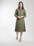 Poly Moss A Line Women's Skirt Suit - Olive Green