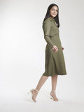 Poly Moss A Line Women's Skirt Suit - Olive Green