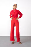 Apple Red Creased Wide Leg Trousers