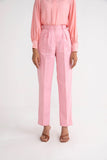 Blush Pink Pleated Straight Trousers- Qua