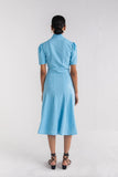 Sky Blue Panelled Flare Midi Dress-Qua