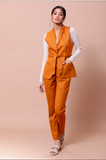 Women's Orange Classic Tie Up Waistcoat Set