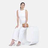 Ladies Office Poly Crepe Lined Jumpsuit - White
