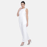 Ladies Office Poly Crepe Lined Jumpsuit - White