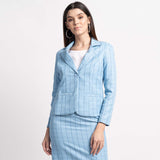 Cotton Baby Blue Windowpane Check Skirt Suit