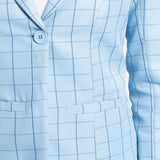 Cotton Baby Blue Windowpane Check Skirt Suit