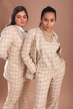 Checkered Beige Three Piece Suit for Women