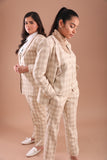 Checkered Beige Three Piece Suit for Women