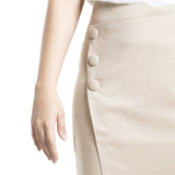 Beige Women officewear Button Detail Skirt