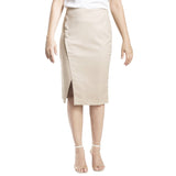 Beige Women officewear Button Detail Skirt