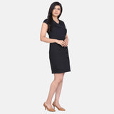 Black 100% Cotton V-Neck Sheath Dress