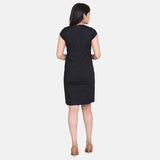 Black 100% Cotton V-Neck Sheath Dress