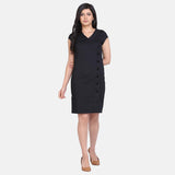 Black 100% Cotton V-Neck Sheath Dress