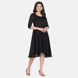 Black High Low Fit n Flare Officewear Dress