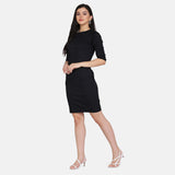 Black Cotton Stretch Knee Length Sheath Dress