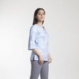 Blue Comfort Fit Women's Print Cotton Top 