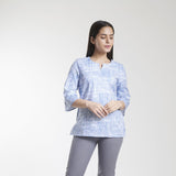 Blue Comfort Fit Women's Print Cotton Top 