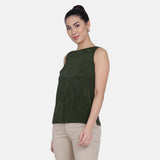 Bottle Green French Crepe Tank Sleeveless Top