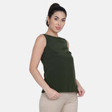 Bottle Green French Crepe Tank Sleeveless Top