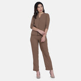 Brown Poly Moss classic Business Pant Suit