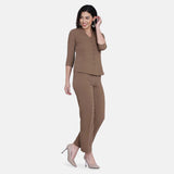 Brown Poly Moss classic Business Pant Suit