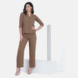 Brown Poly Moss classic Business Pant Suit