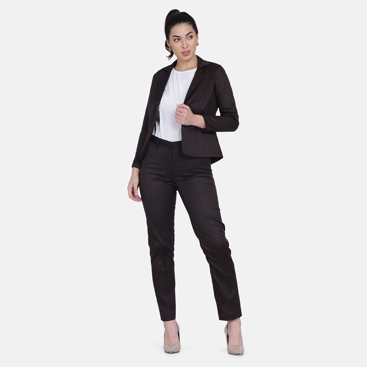 Stretch Pant Suit for Women - Chocolate Brown
