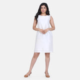 Creamy White Dupioni Party Sheath  Sleeveless Dress