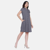 Women's Cotton Dark Grey Shirt Dress