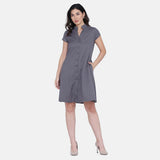 Women's Cotton Dark Grey Shirt Dress