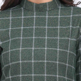 Plus Size Women Green Checkered Wool Dress