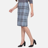 Multicolor Checkered Straight Cotton Skirt 