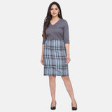 Multicolor Checkered Straight Cotton Skirt 