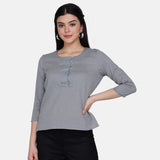 PowerSutra Laurel Grey Button Detail Top